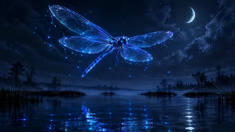 Blue Dragonfly Over Marsh