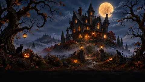 Crooked Manor Under Autumn Moon