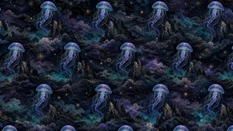Glowing Jellyfish Checkerboard Pattern