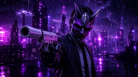 Demon Mask Gunman in Rain
