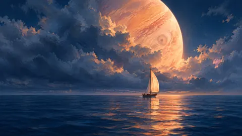Sailboat Beneath Peach Planet