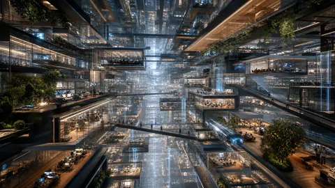 Futuristic Office Atrium Transit Pod