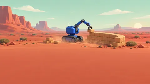 Blue Robot Building Windbreak