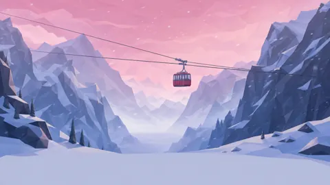 Red Cable Car in Snow