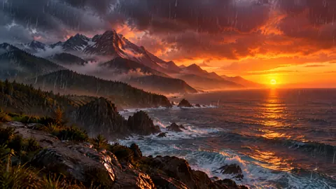 Stormy Coast at Sunset