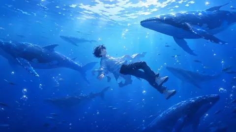 Anime Boy With Humpback Whales