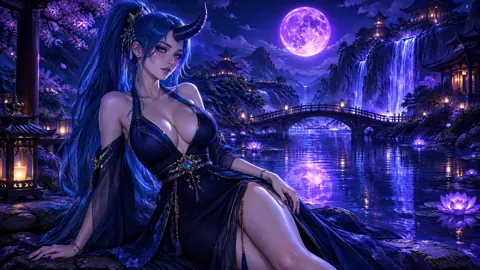 Blue-Haired Demon by Moonlit Pond
