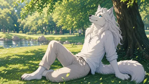 White Wolf by Pond
