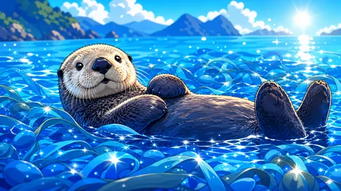 Cartoon Otter in Blue Kelp