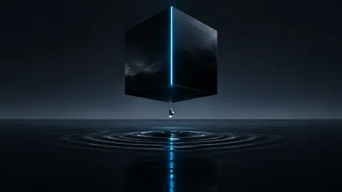 Hovering Black Cube with Cyan Edge