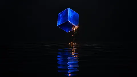 Floating Blue Cube Reflection