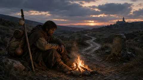 Medieval Pilgrim by Campfire