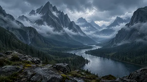 River Valley Below Slate Peaks