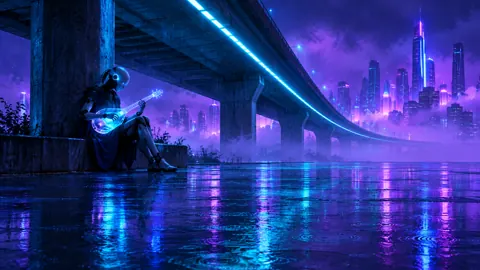 Android Musician Under Overpass