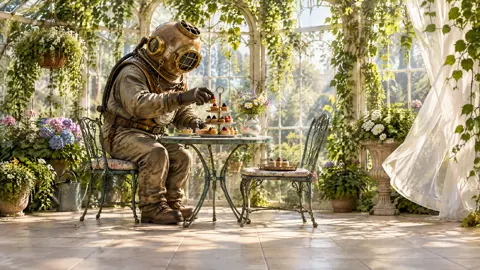 Brass Diving Suit Tea Table