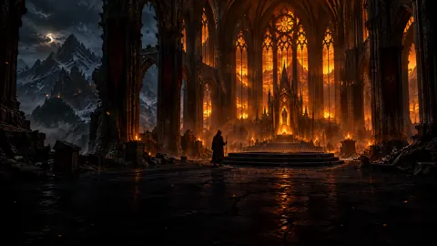 Hooded Pilgrim in Ruined Basilica