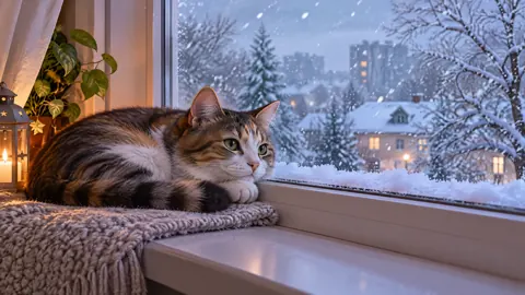 Calico Cat Watching Snow
