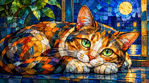 Stained Glass Cat and Moon