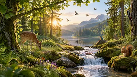 Deer by Forest Stream