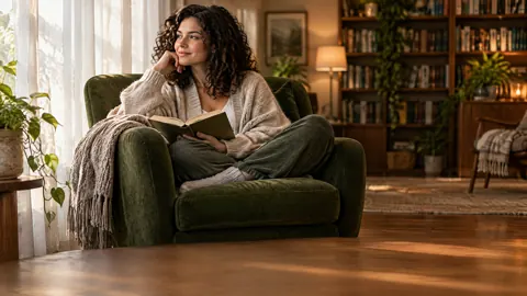 Woman Reading in Green Armchair
