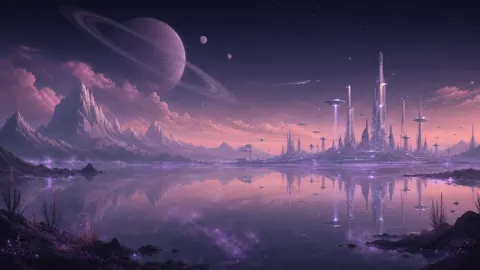 Alien Lake With Ringed Planet