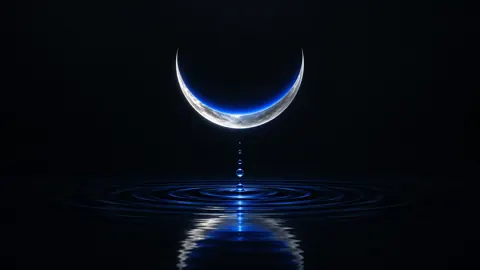Silver Crescent Over Black Pool