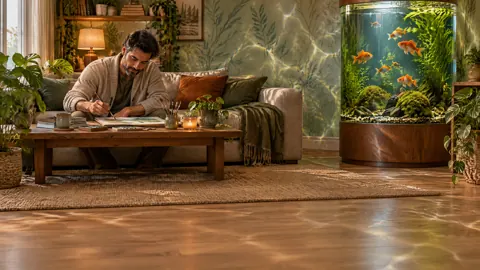 Man Painting Beside Aquarium