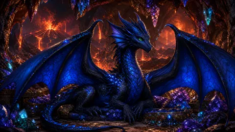 Blue-Black Wyvern in Volcano Den