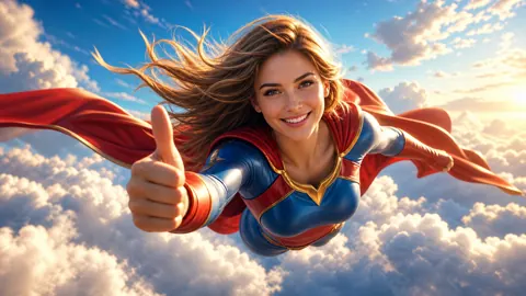 Supergirl Flying at Sunset