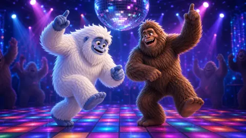 Yeti and Sasquatch Dancing Disco