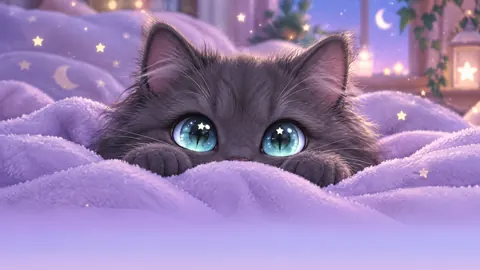 Gray Cat Under Crescent Moon
