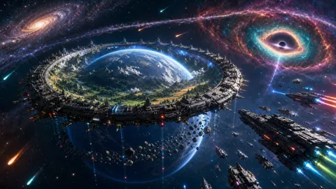 Ring Megastructure Above Terraformed Planet