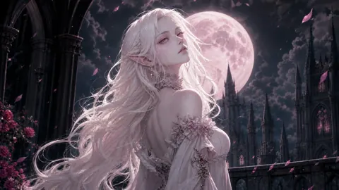 Albino Vampire Before Gothic Castle