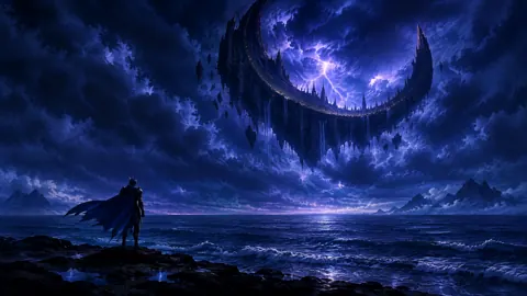Armored Figure Beneath Floating Fortress
