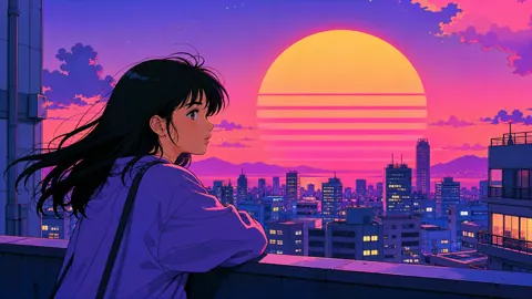 Anime Girl Over Retrowave City