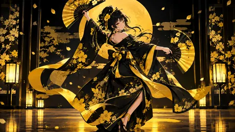 Kimono Dancer With Gold Fans