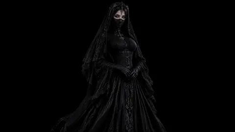 Veiled Woman in Gothic Gown