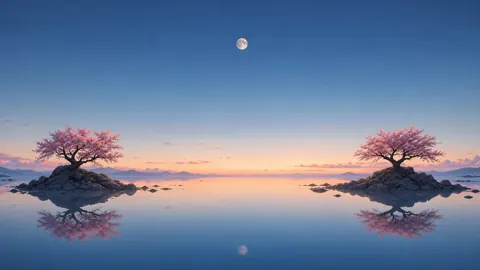 Pink Trees Under Moon