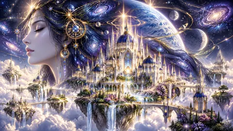 Cosmic Woman Above Gothic City