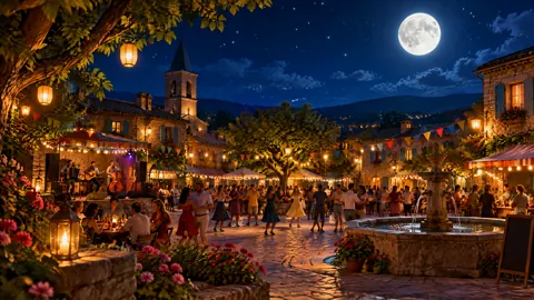 Moonlit Village Festival Square