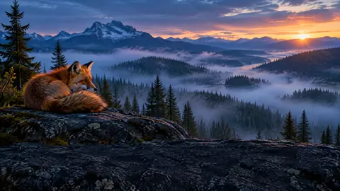 Red Fox Above Misty Valley
