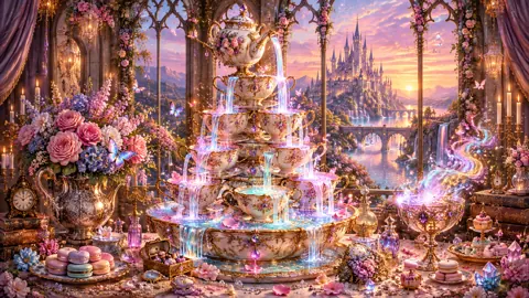 Jeweled Teacup Fountain Salon