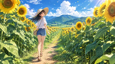Straw Hat Girl in Sunflowers