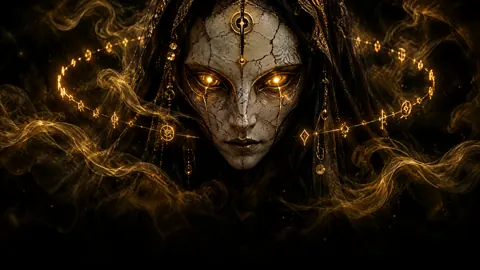 Cracked Mask With Amber Eyes