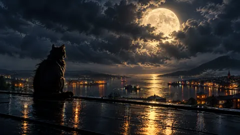 Black Cat Under Golden Moon