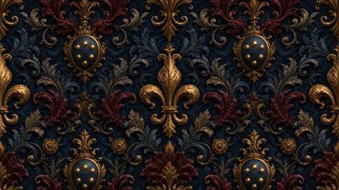 Baroque Damask With Gold Shields