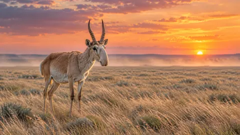 Saiga Antelope at Sunrise