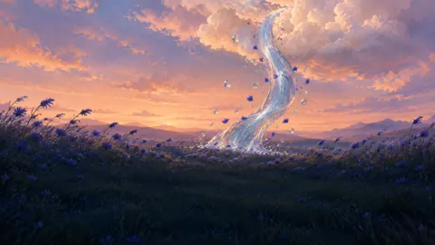 Indigo Meadow With Arcing River