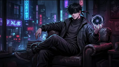 Man Over Rainy Neon City