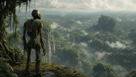 Rusty Robot Above Rainforest